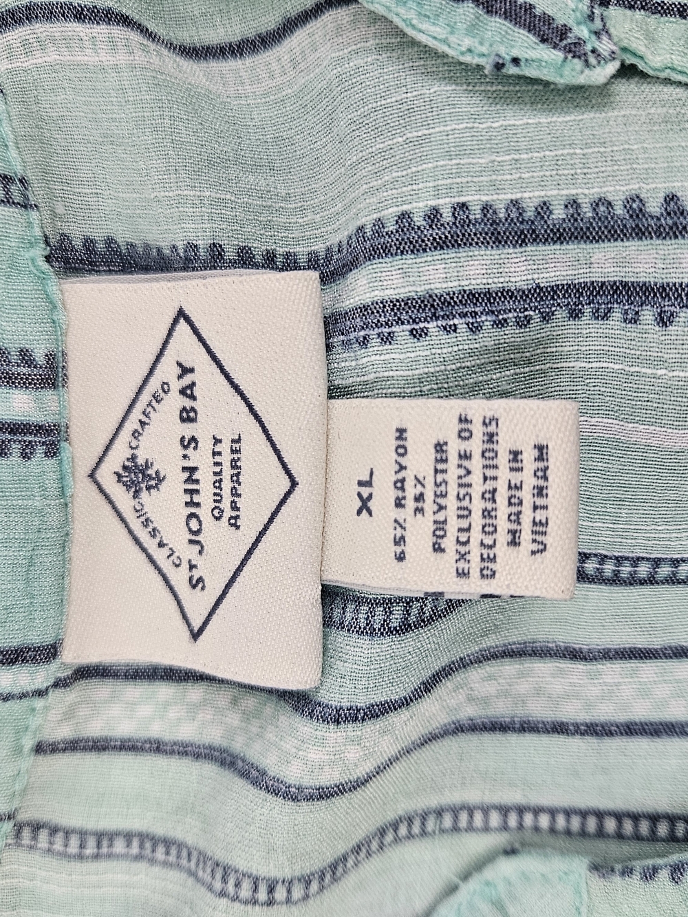 St. John's Bay XL Mint Green Sleeveless Henley Boho Top Stripe Floral Hem - Picture 15 of 16